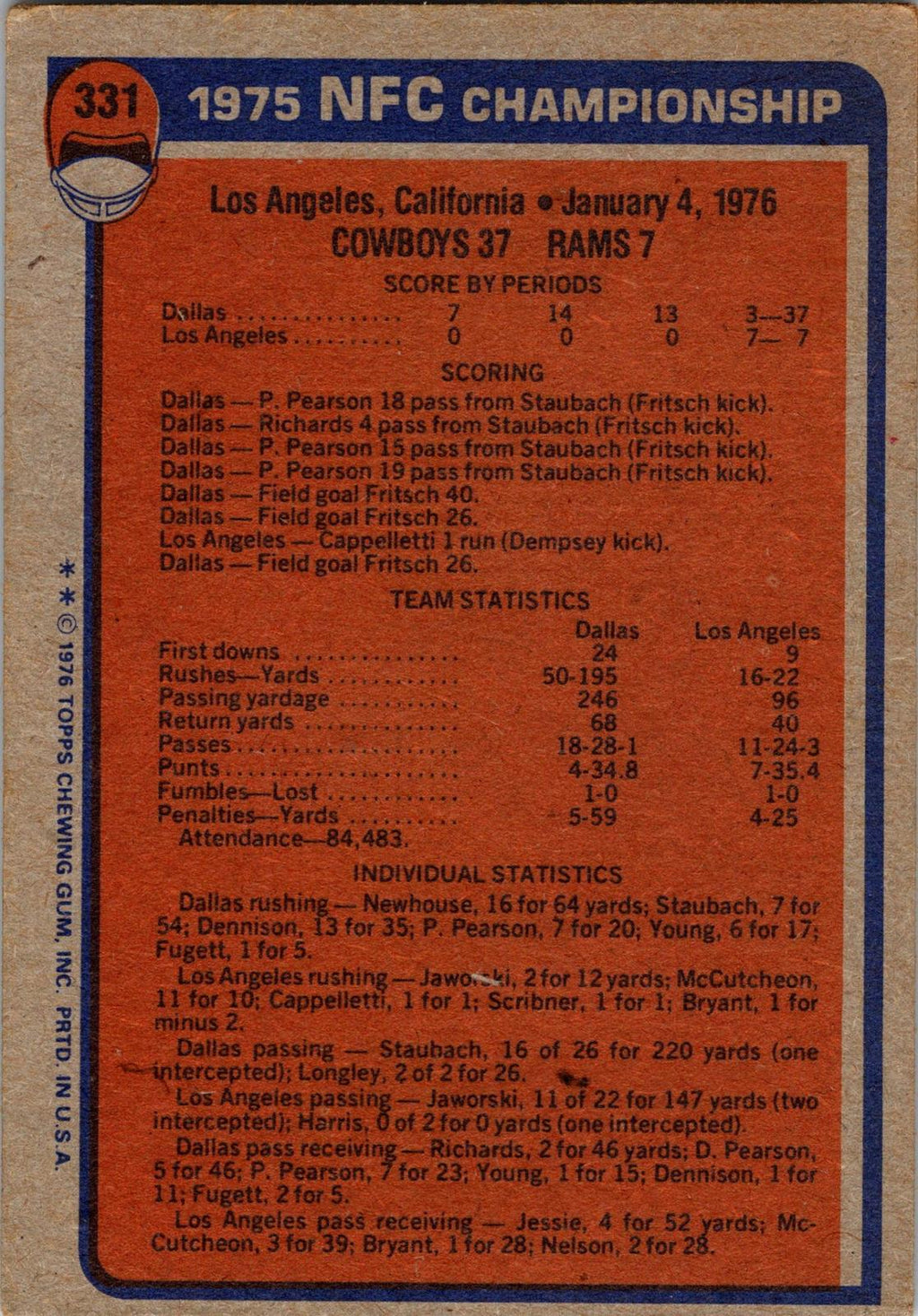 1976 Topps #331 1975 NFC Championship