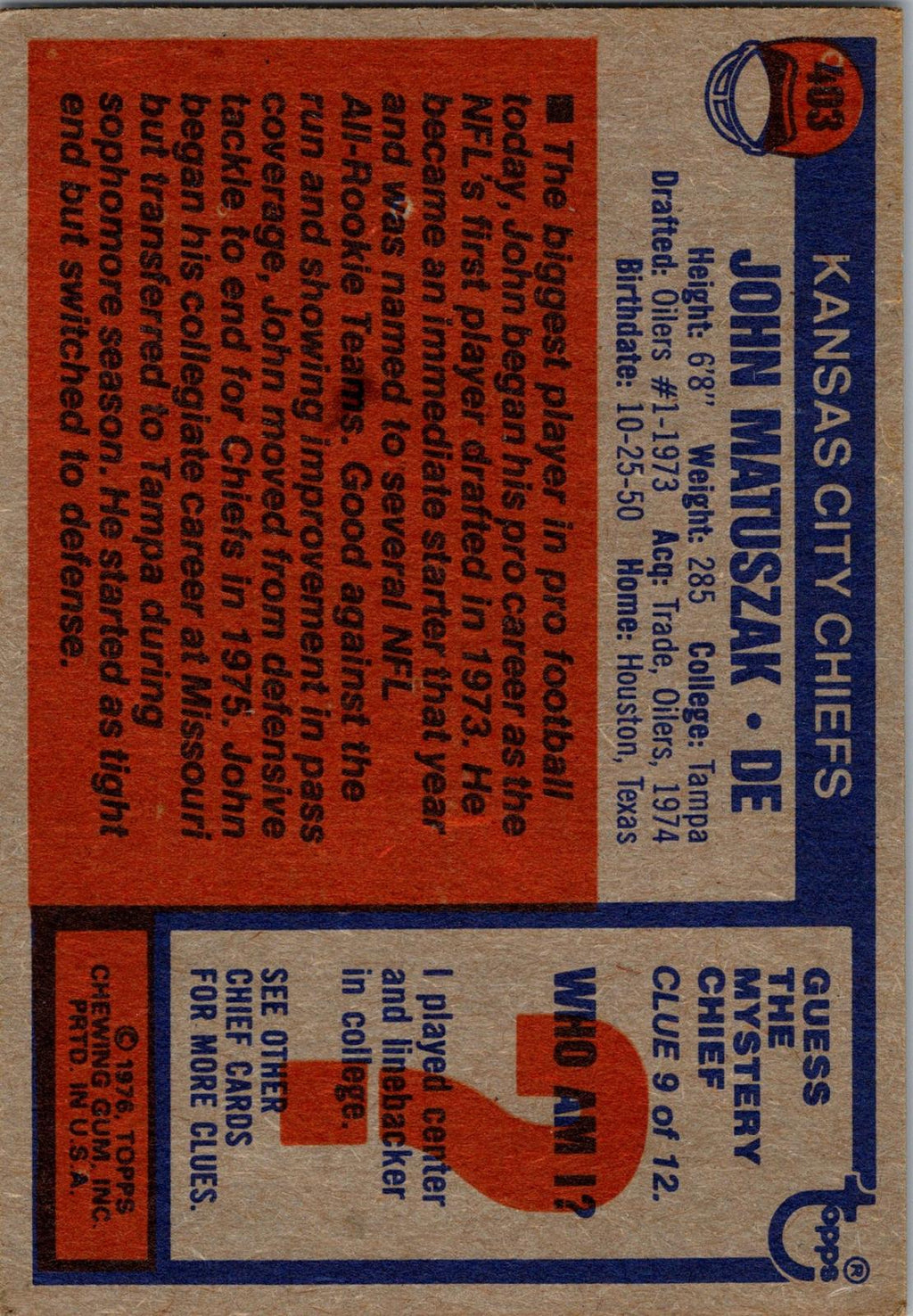 1976 Topps #403 John Matuszak