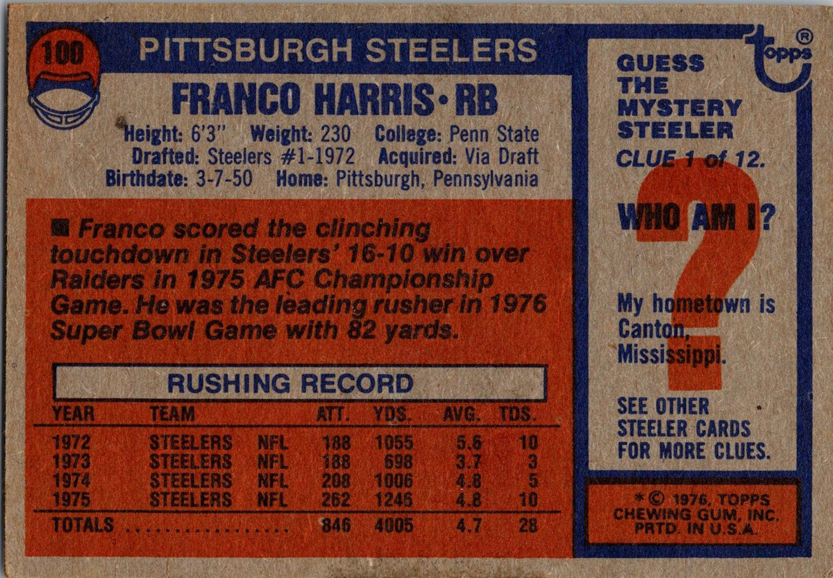 1976 Topps #100 Franco Harris