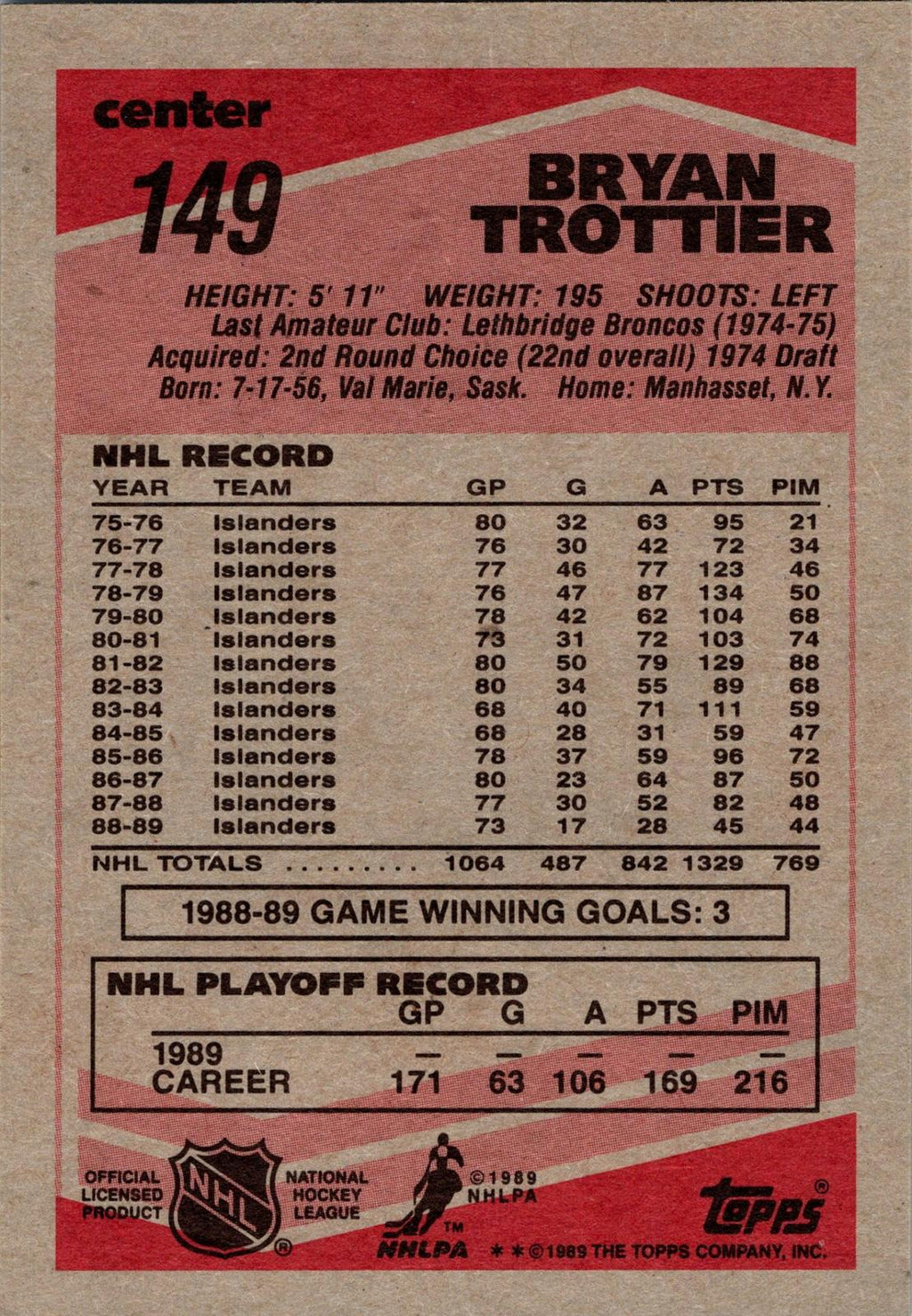 1989-90 Topps #149 Bryan Trottier