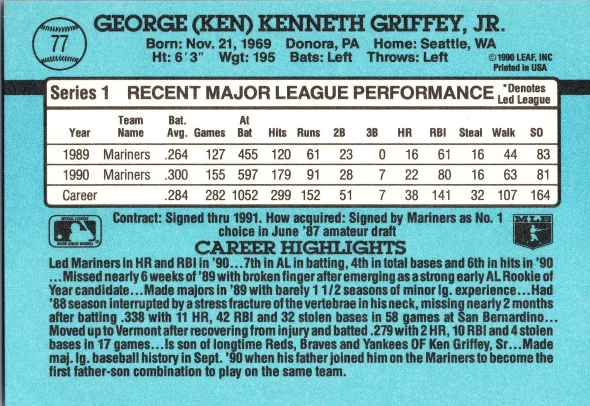 1991 Donruss #77b Ken Griffey Jr.