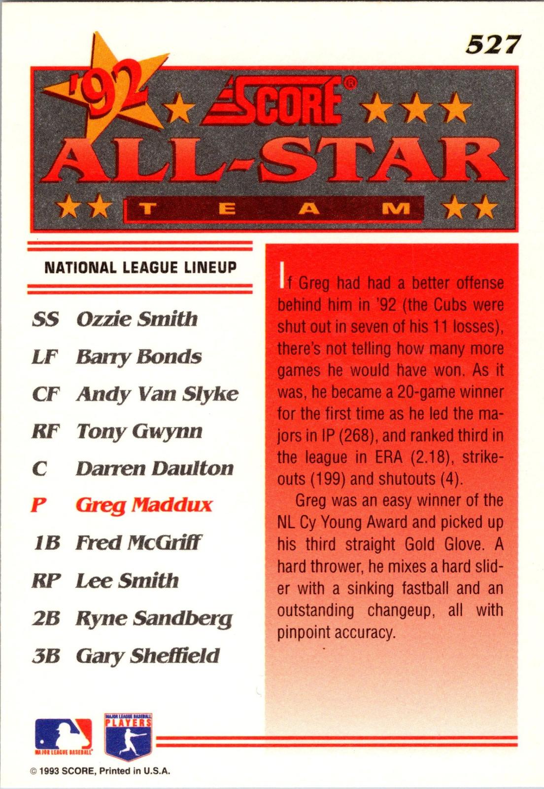 1993 Score #527 Greg Maddux