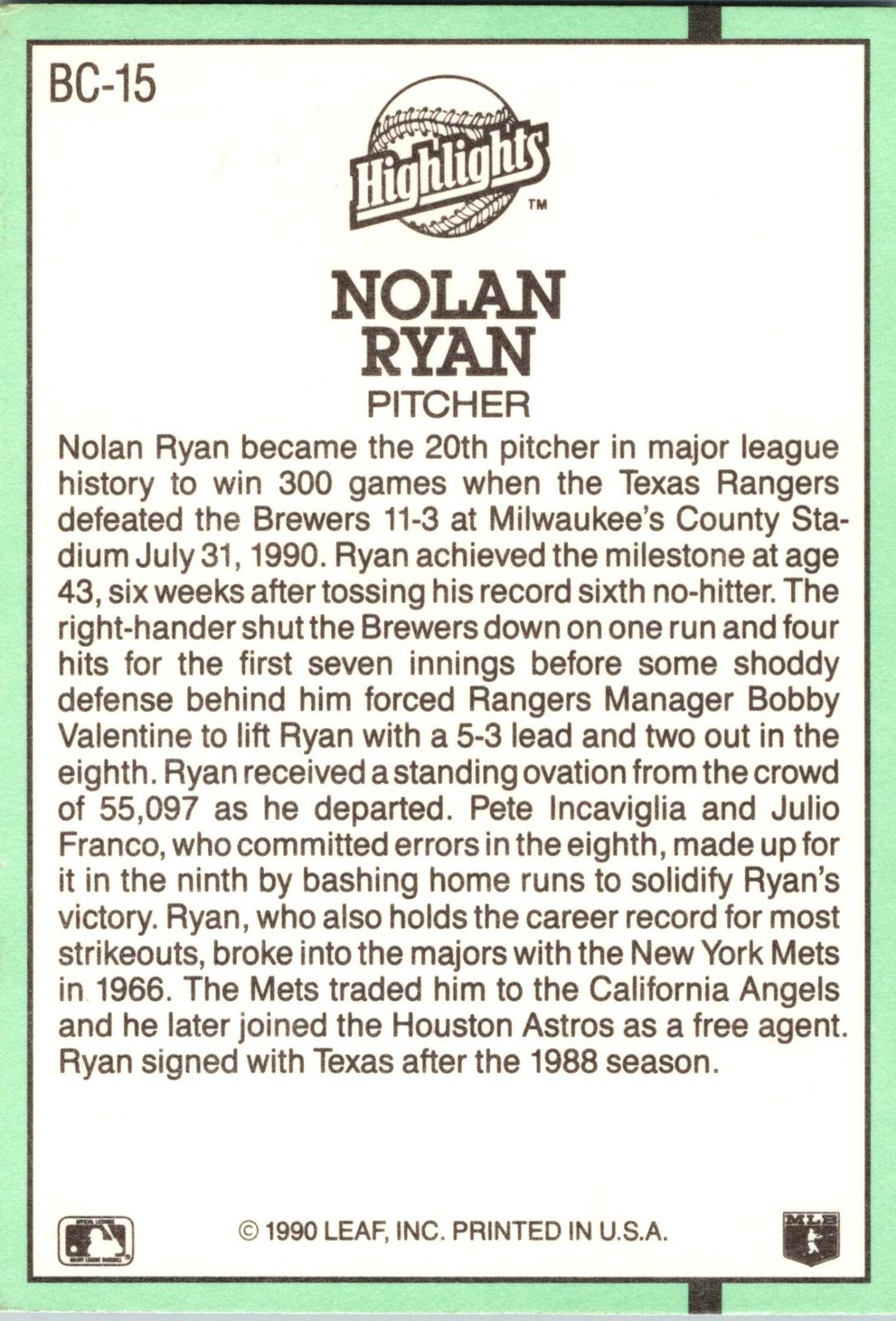 1991 Donruss #BC-15 Nolan Ryan Bonus Cards