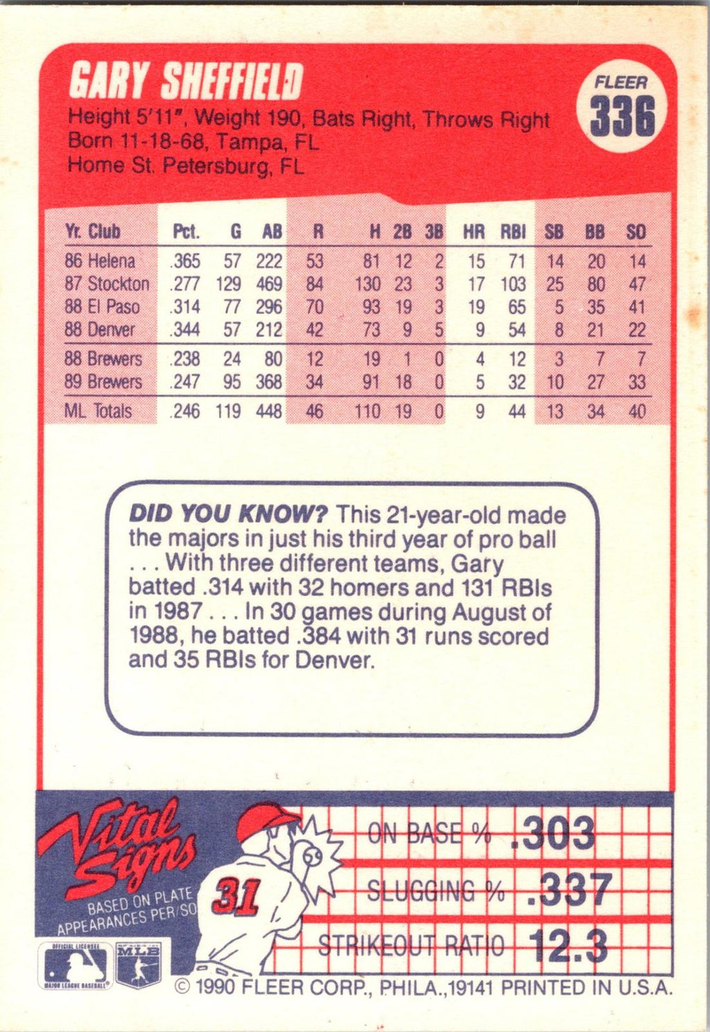 1990 Fleer #336b Gary Sheffield