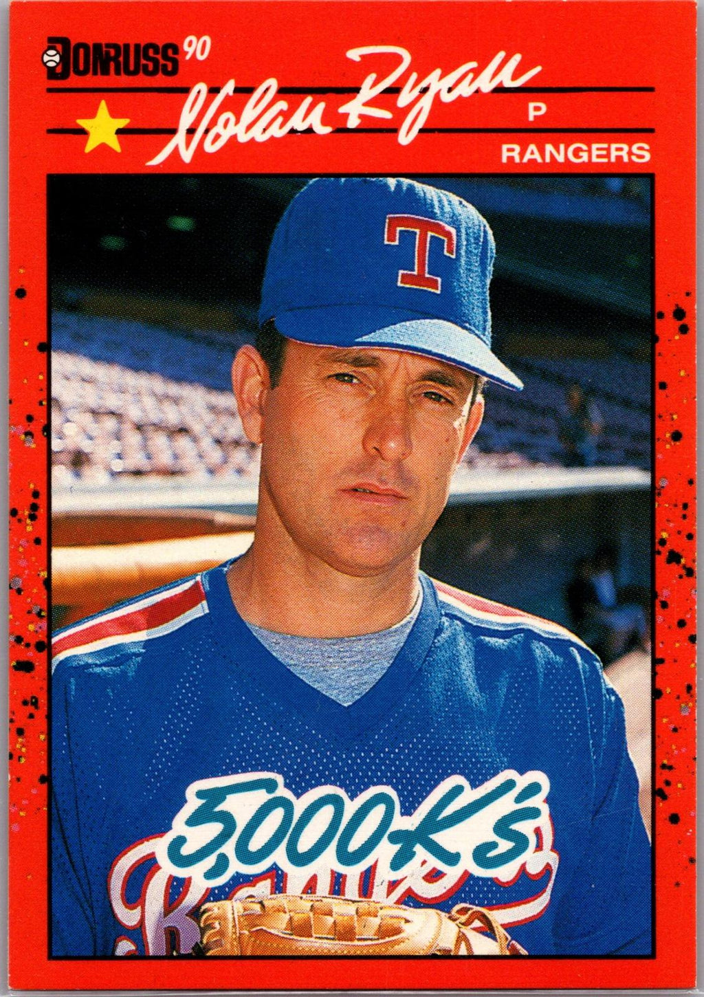 1990 Donruss #659e Nolan Ryan Pack border 1989 #659 5000 Ks front and back stats