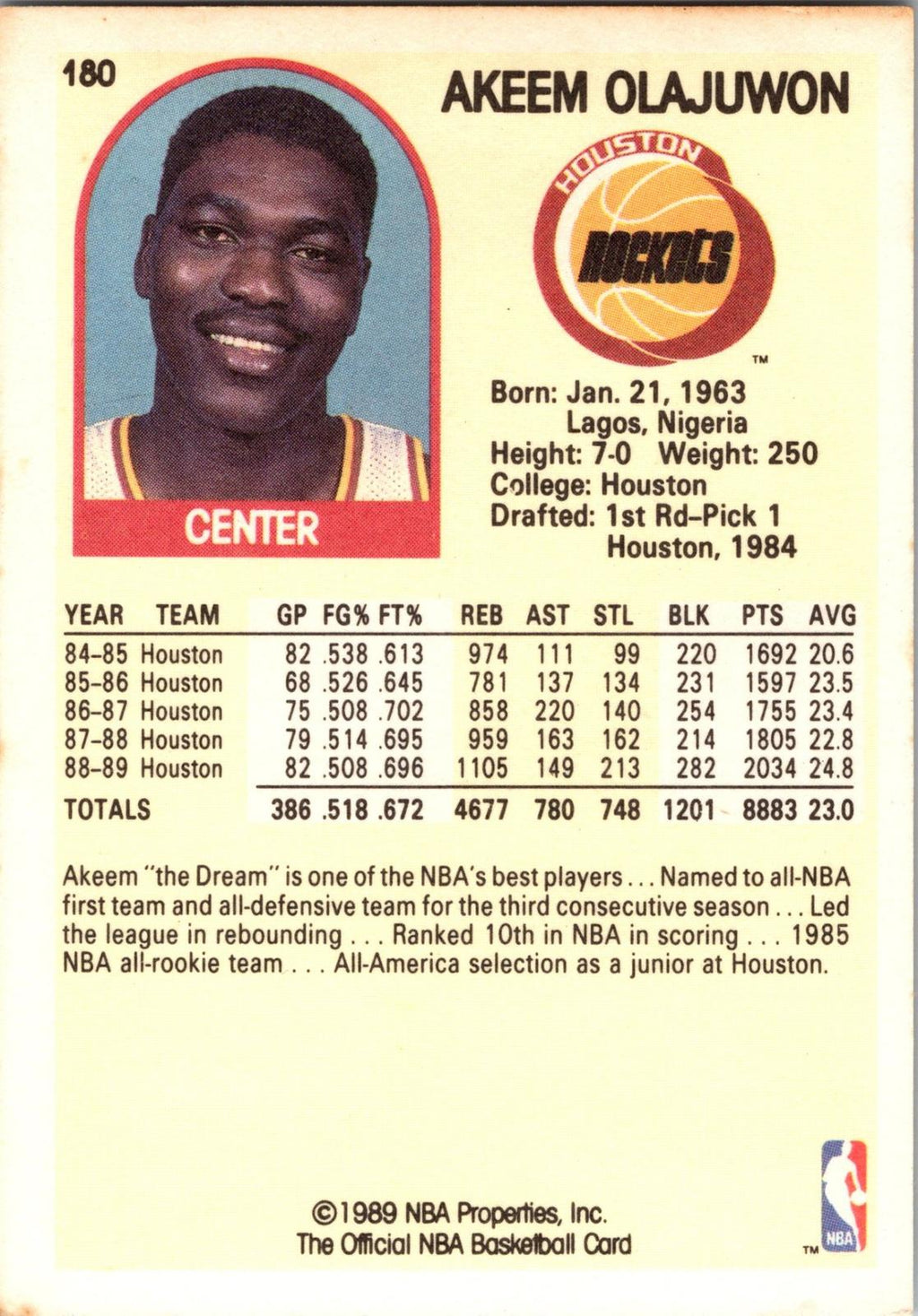 1989-90 Hoops #180 Akeem Olajuwon