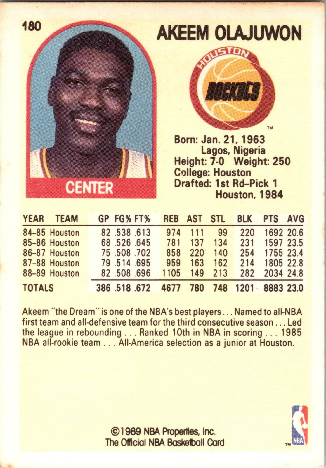 1989-90 Hoops #180 Akeem Olajuwon
