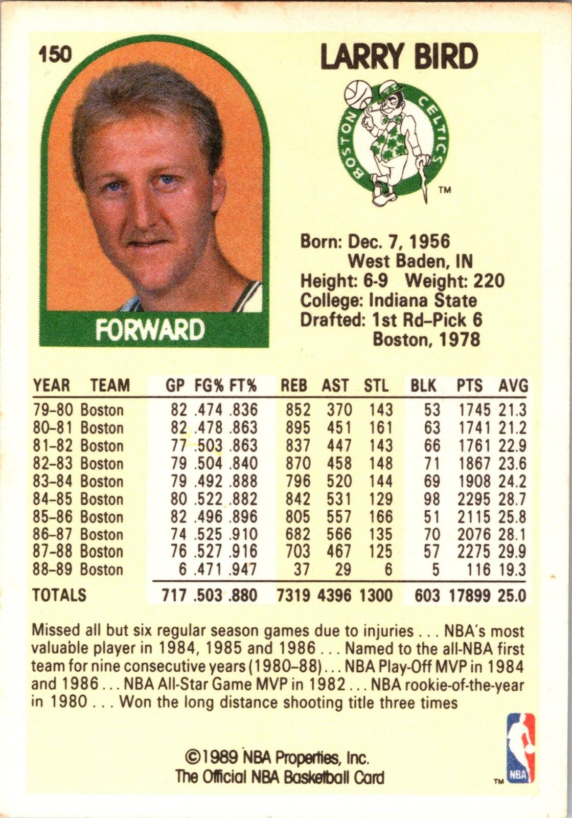 1989-90 Hoops #150 Larry Bird