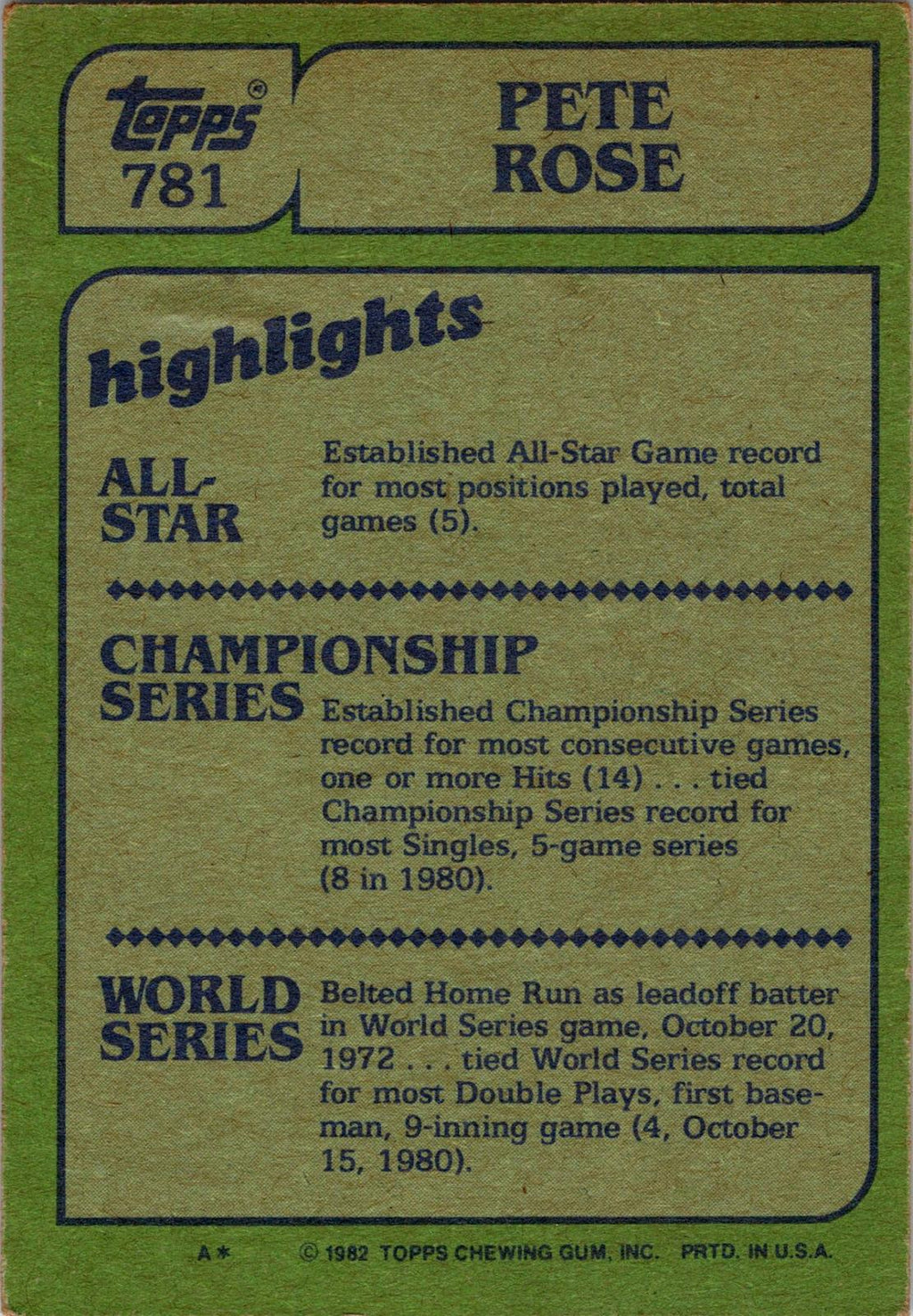 1982 Topps #781 Pete Rose