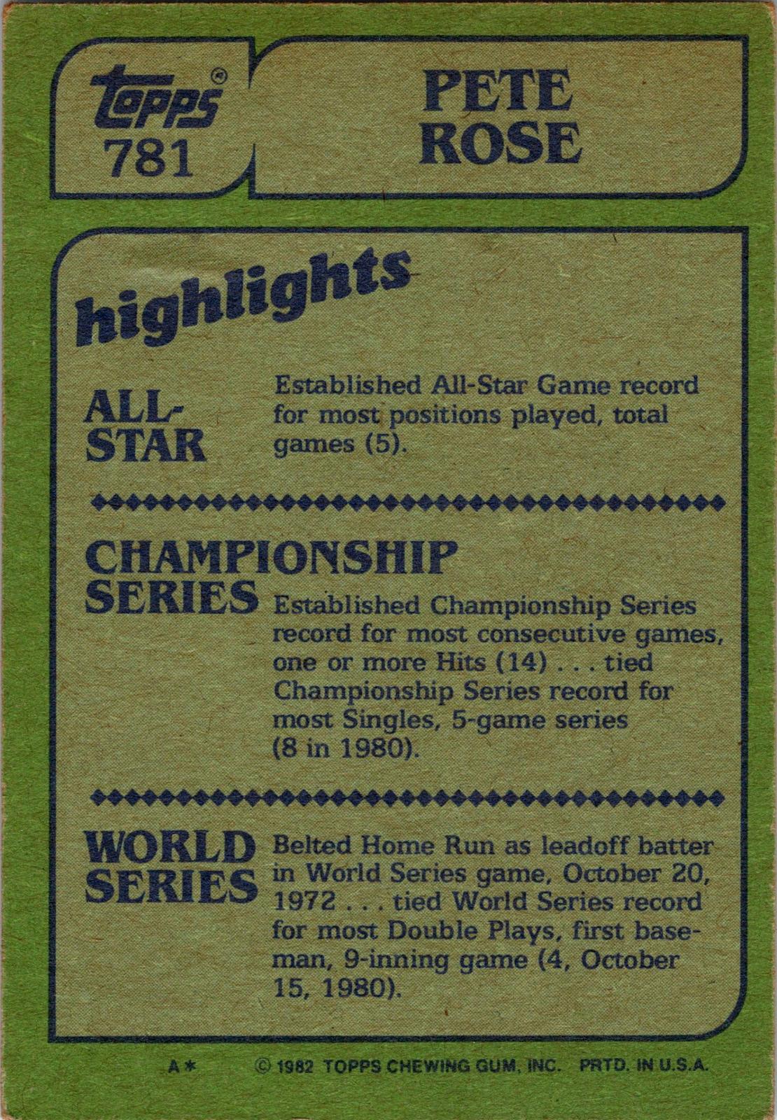 1982 Topps #781 Pete Rose