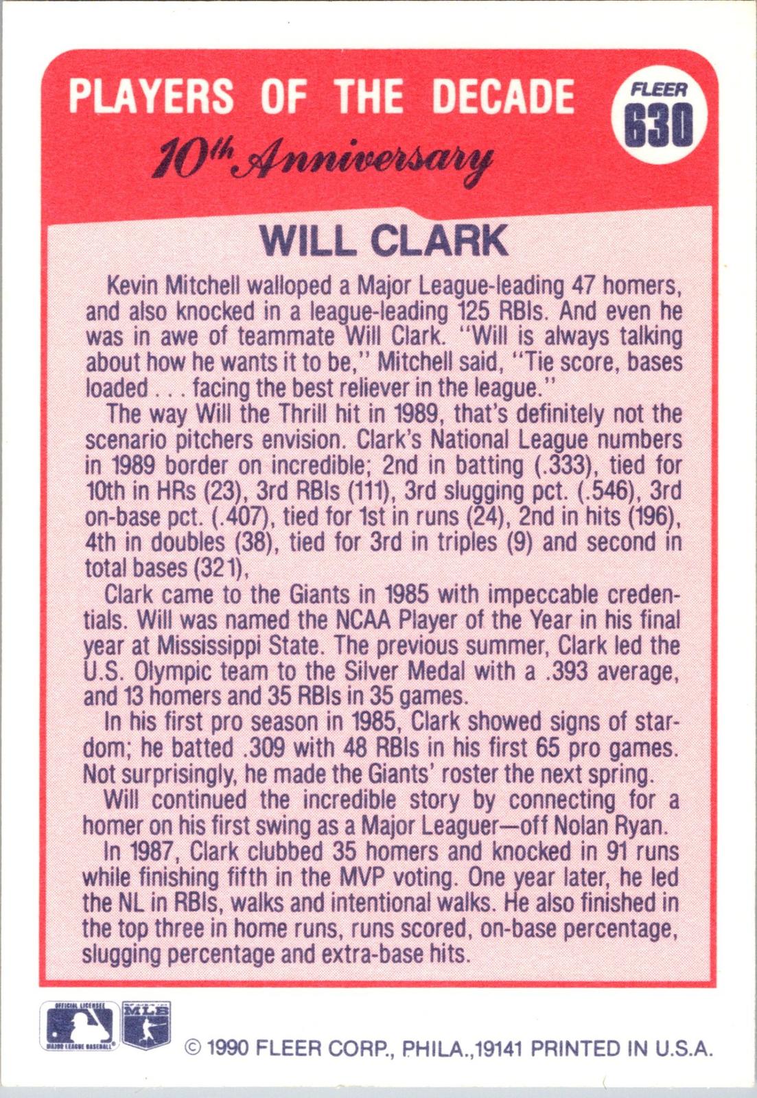 1990 Fleer #630b Will Clark