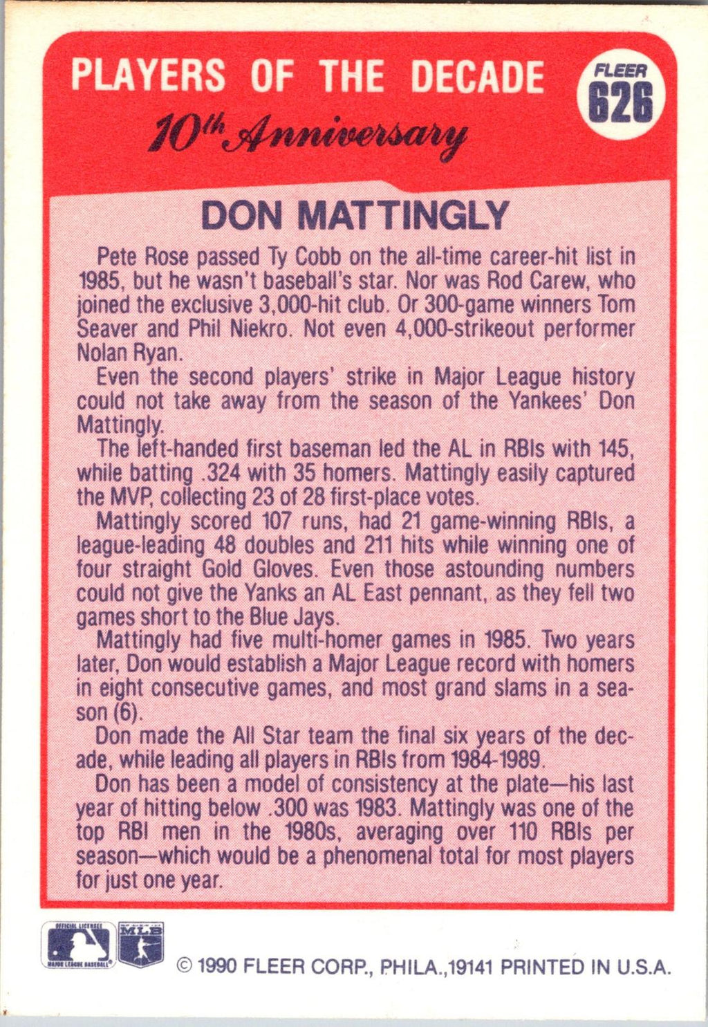 1990 Fleer #626 Don Mattingly