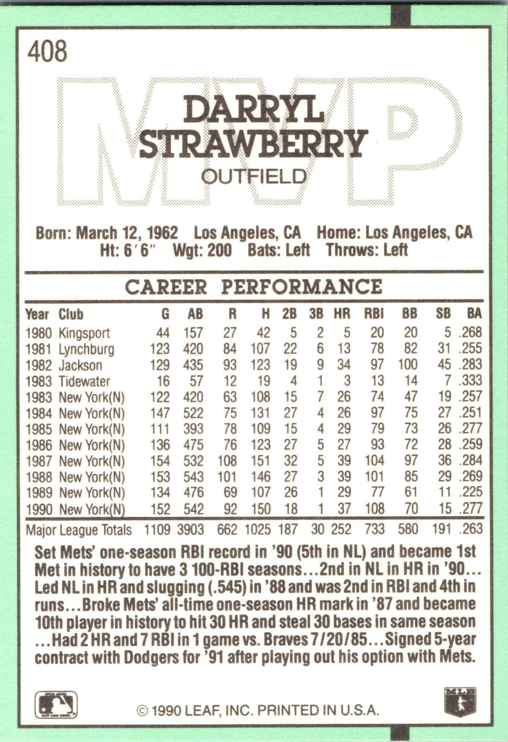 1991 Donruss #408b Darryl Strawberry