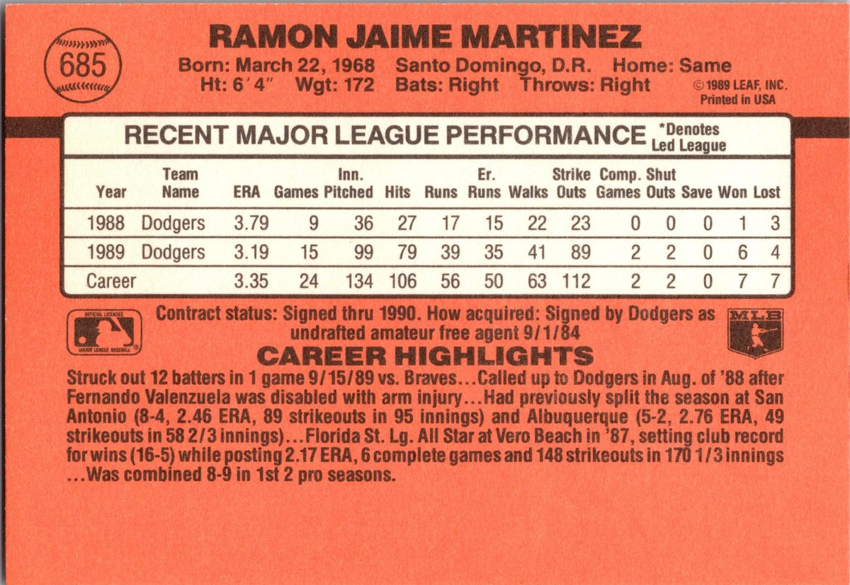 1990 Donruss #685 Ramon Martinez