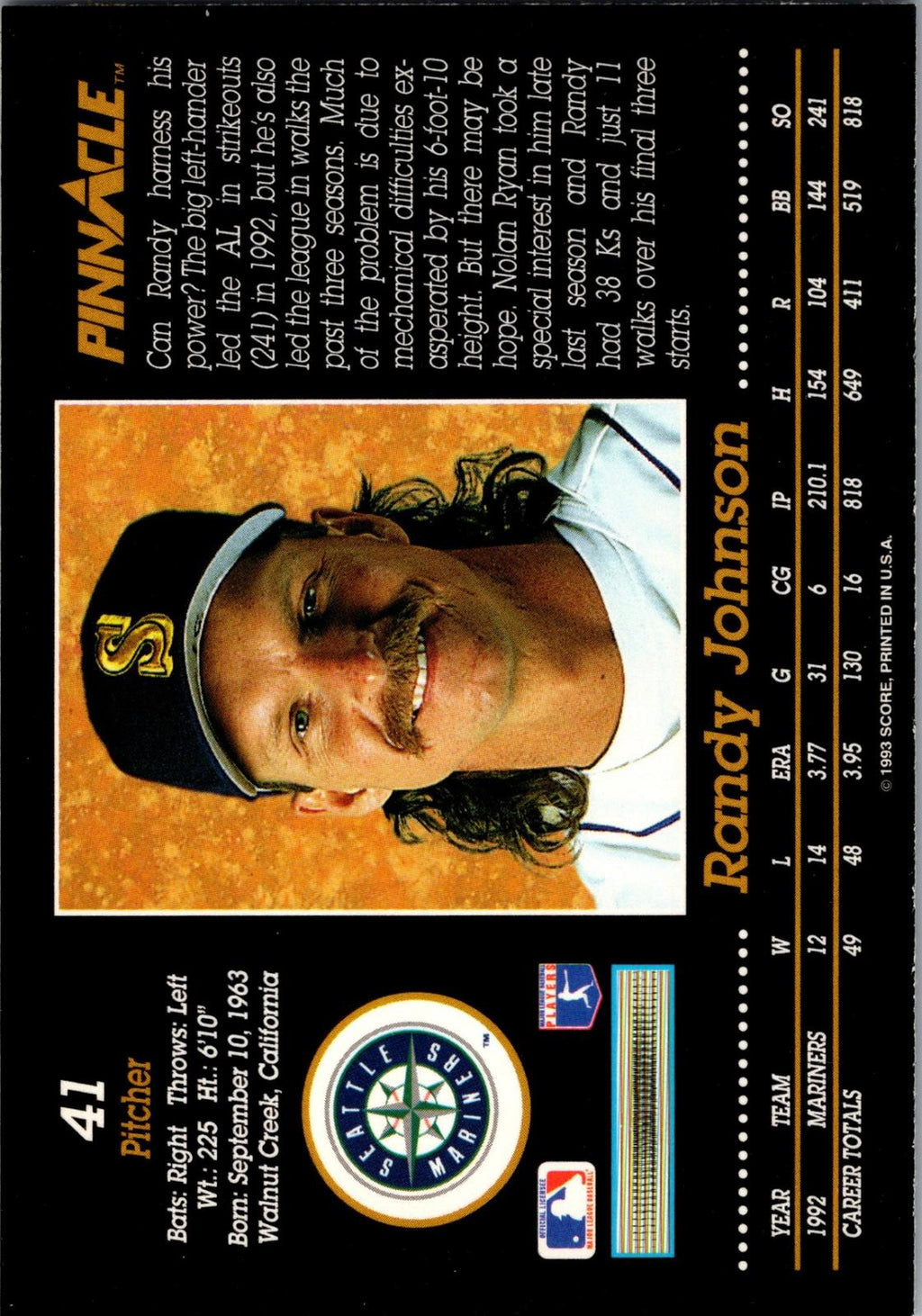 1993 Pinnacle #41 Randy Johnson