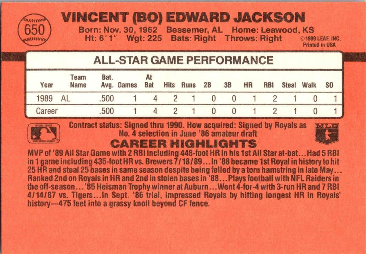 1990 Donruss #650c Bo Jackson