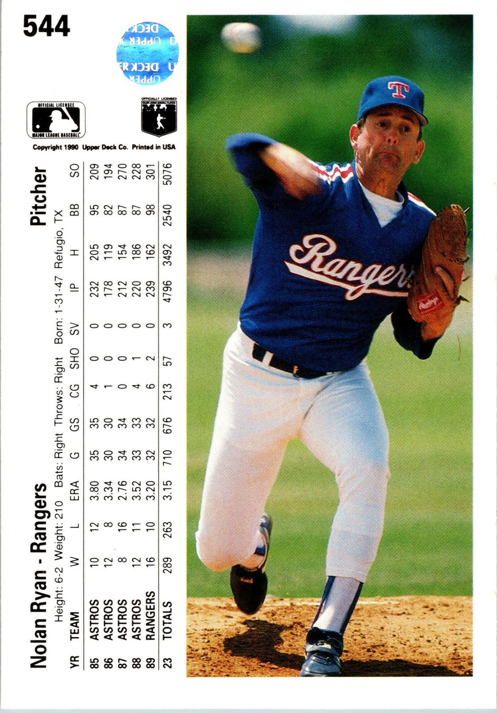 1990 Upper Deck #544 Nolan Ryan