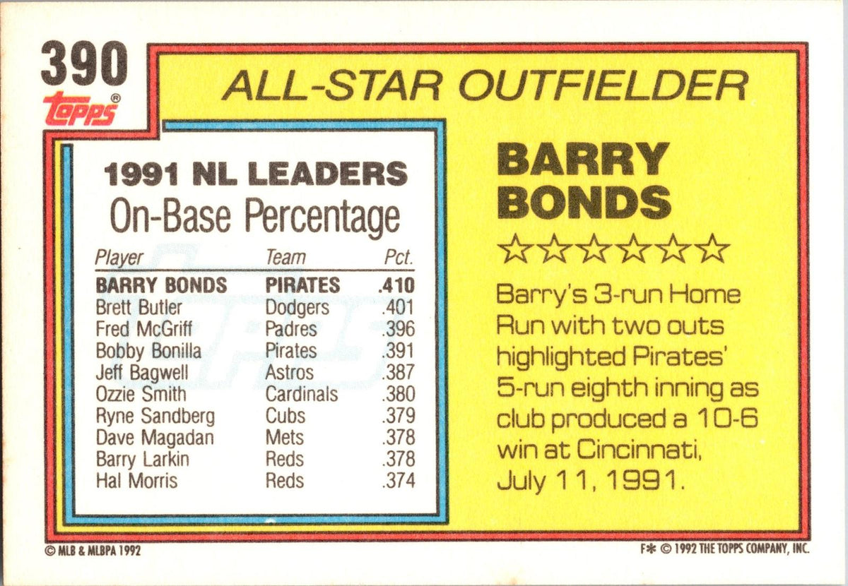 1992 Topps #390 Barry Bonds
