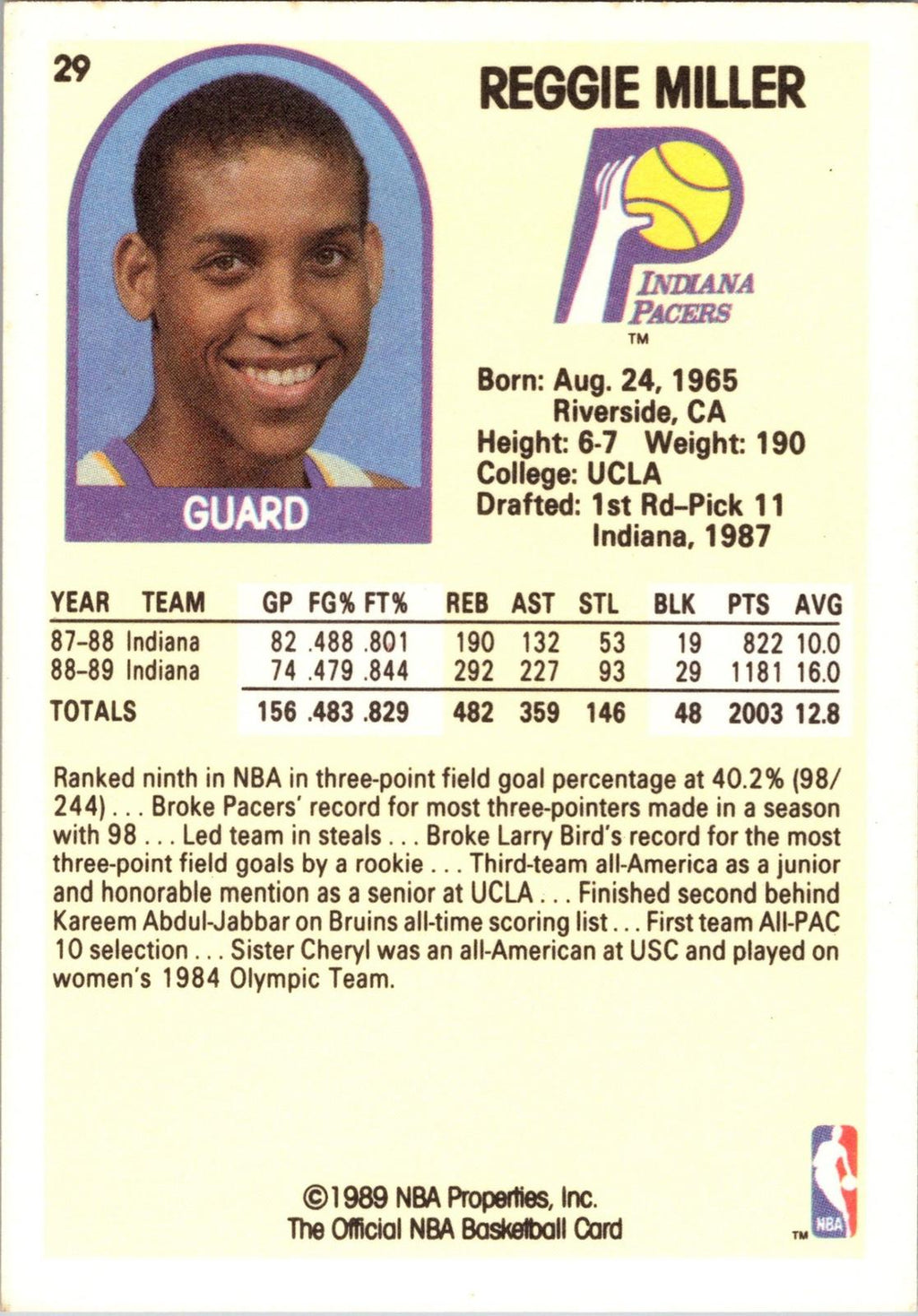 1989-90 Hoops #29 Reggie Miller