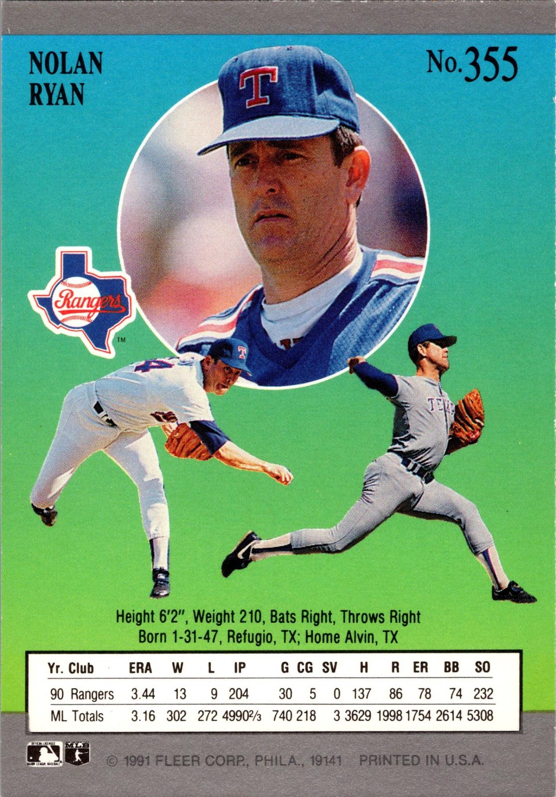 1991 Ultra #355 Nolan Ryan