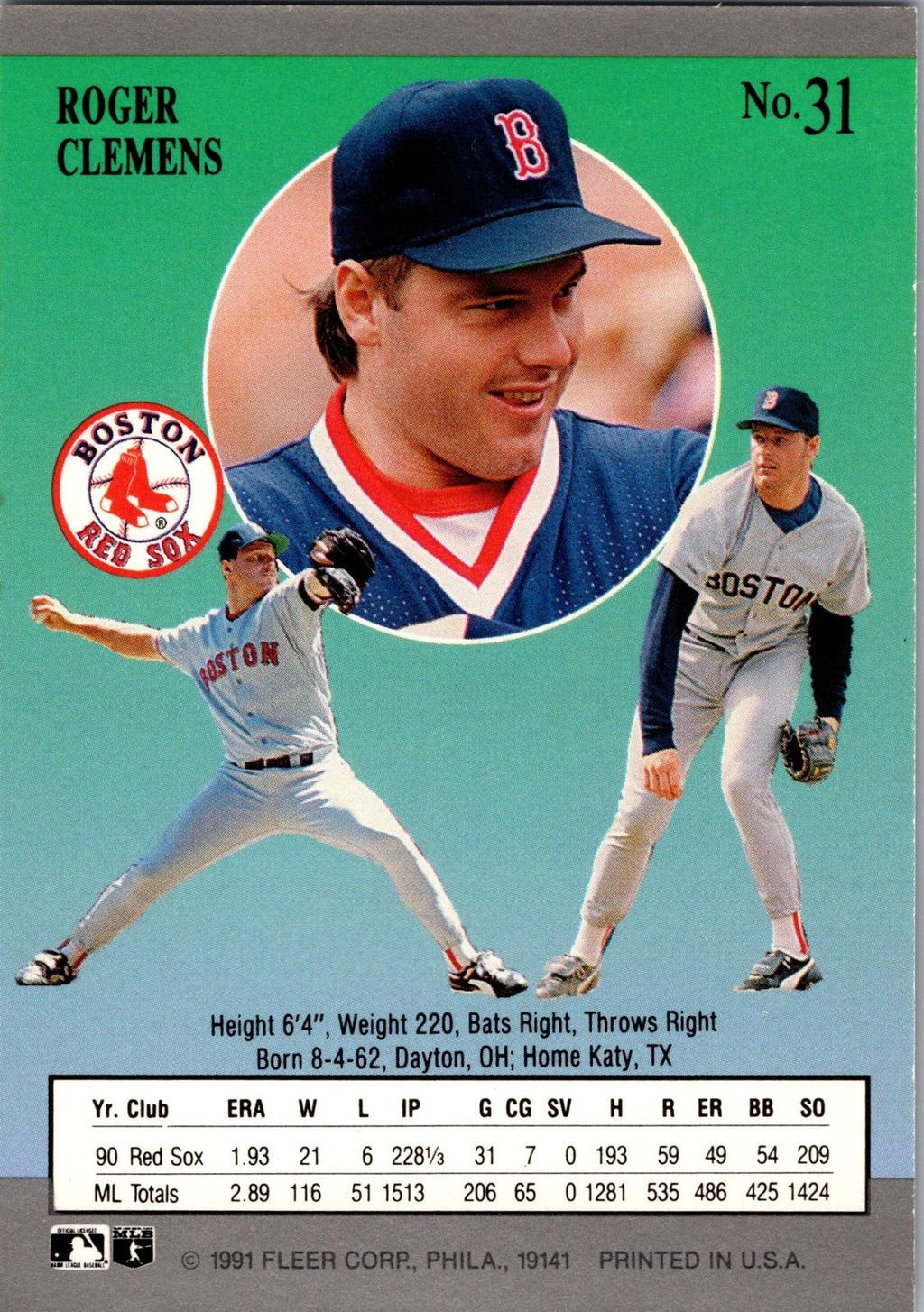 1991 Ultra #31 Roger Clemens