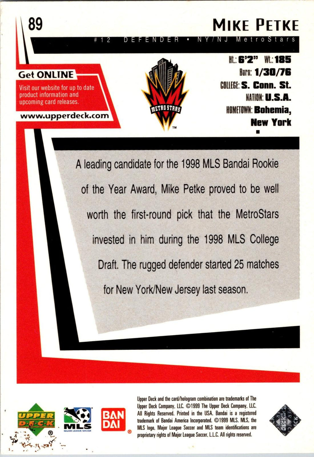 1999 Upper Deck MLS #89 Mike Petke