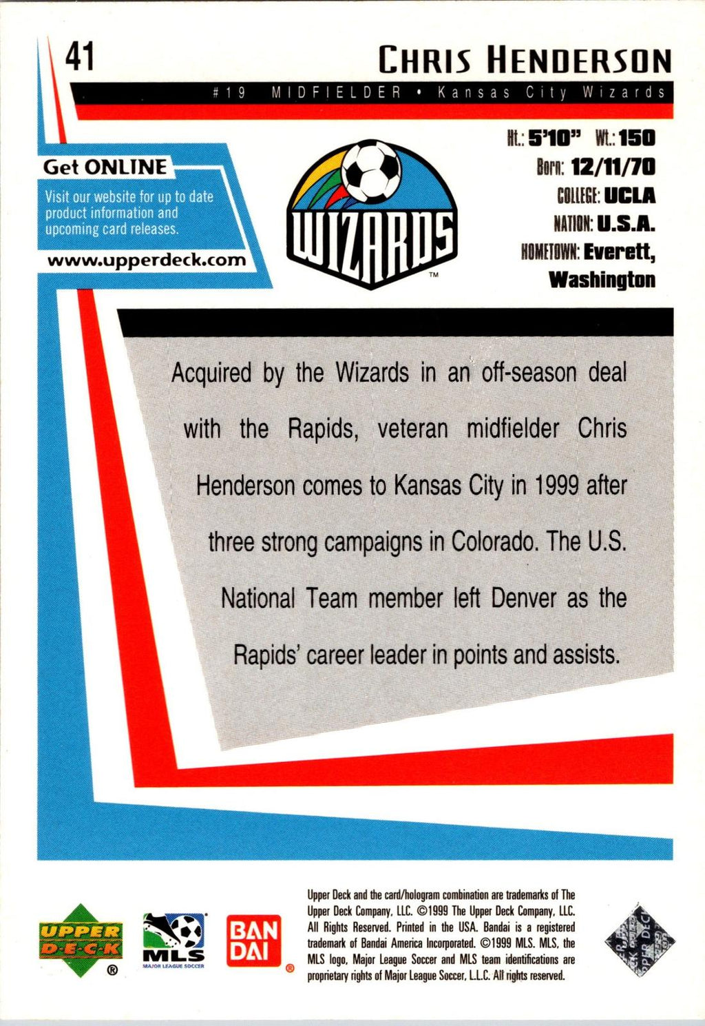 1999 Upper Deck MLS #41 Chris Henderson