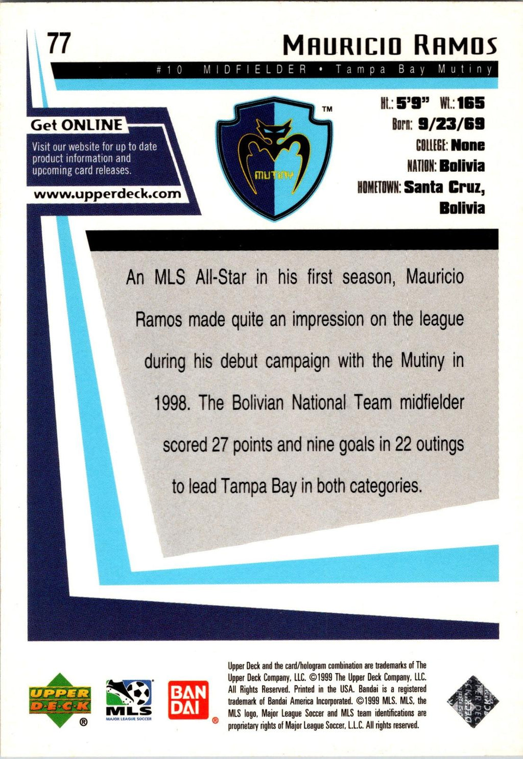 1999 Upper Deck MLS #77 Mauricio Ramos