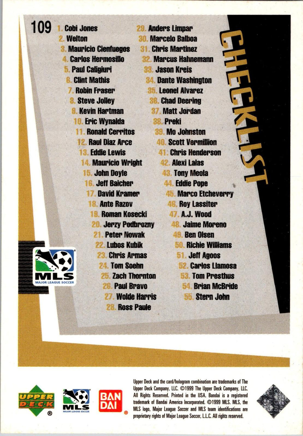1999 Upper Deck MLS #109 Chicago MLS Champions