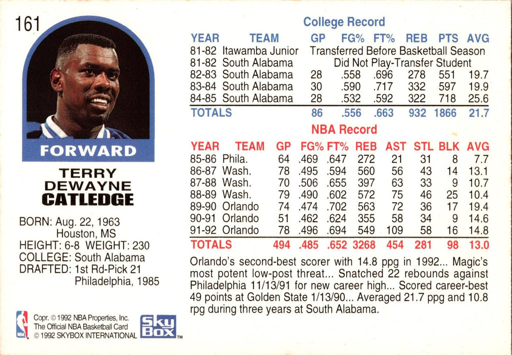 1992-93 Hoops #161 Terry Catledge