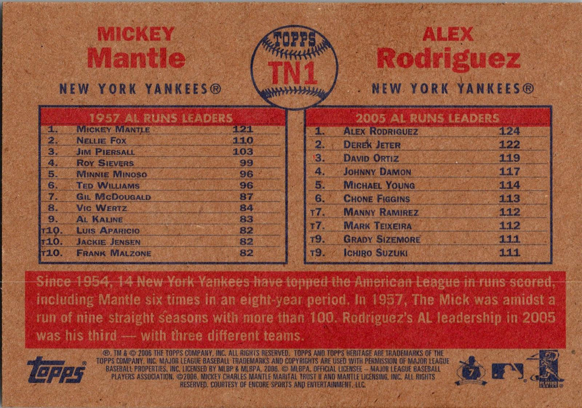 2006 Topps Heritage #TN1 Mickey Mantle / Alex Rodriguez Then & Now