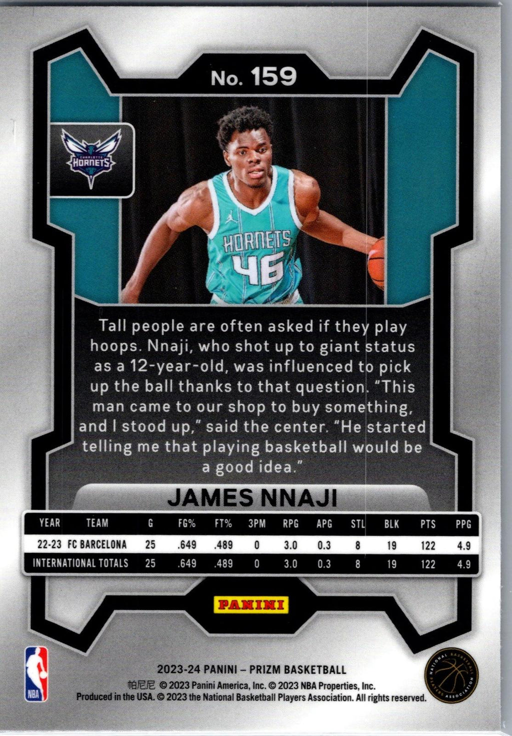 2023-24 Panini Prizm #159 James Nnaji Prizm Silver