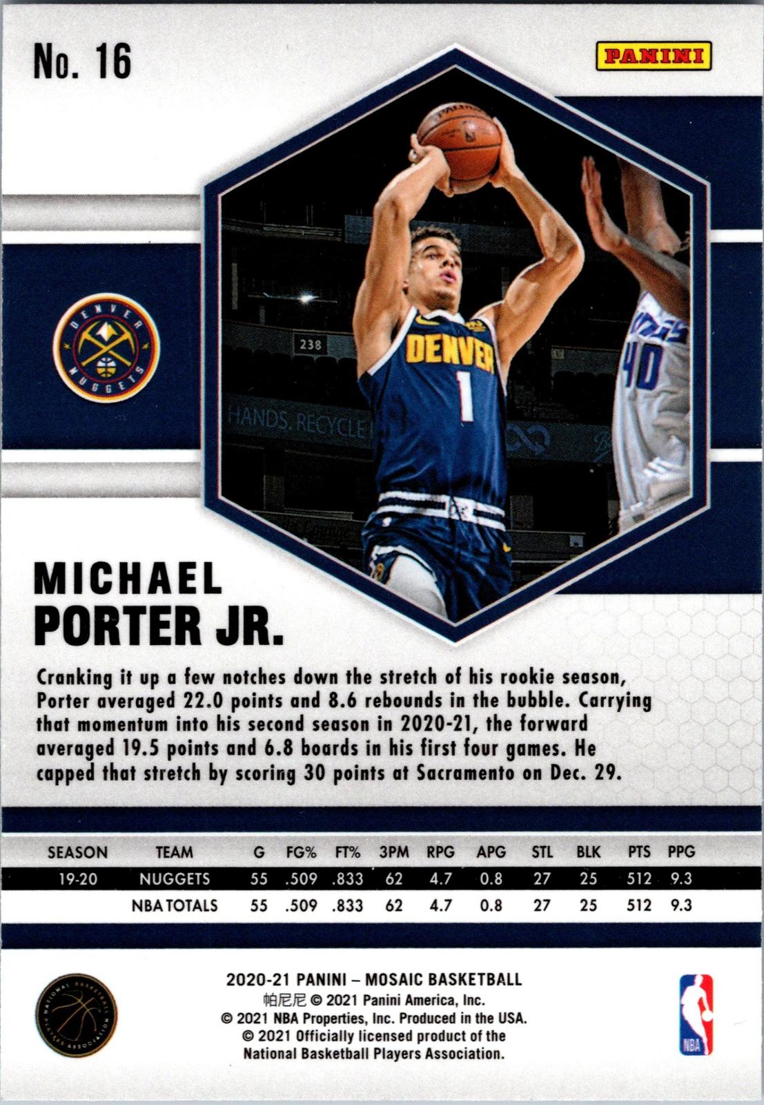 2020-21 Panini Mosaic #16 Michael Porter Jr.