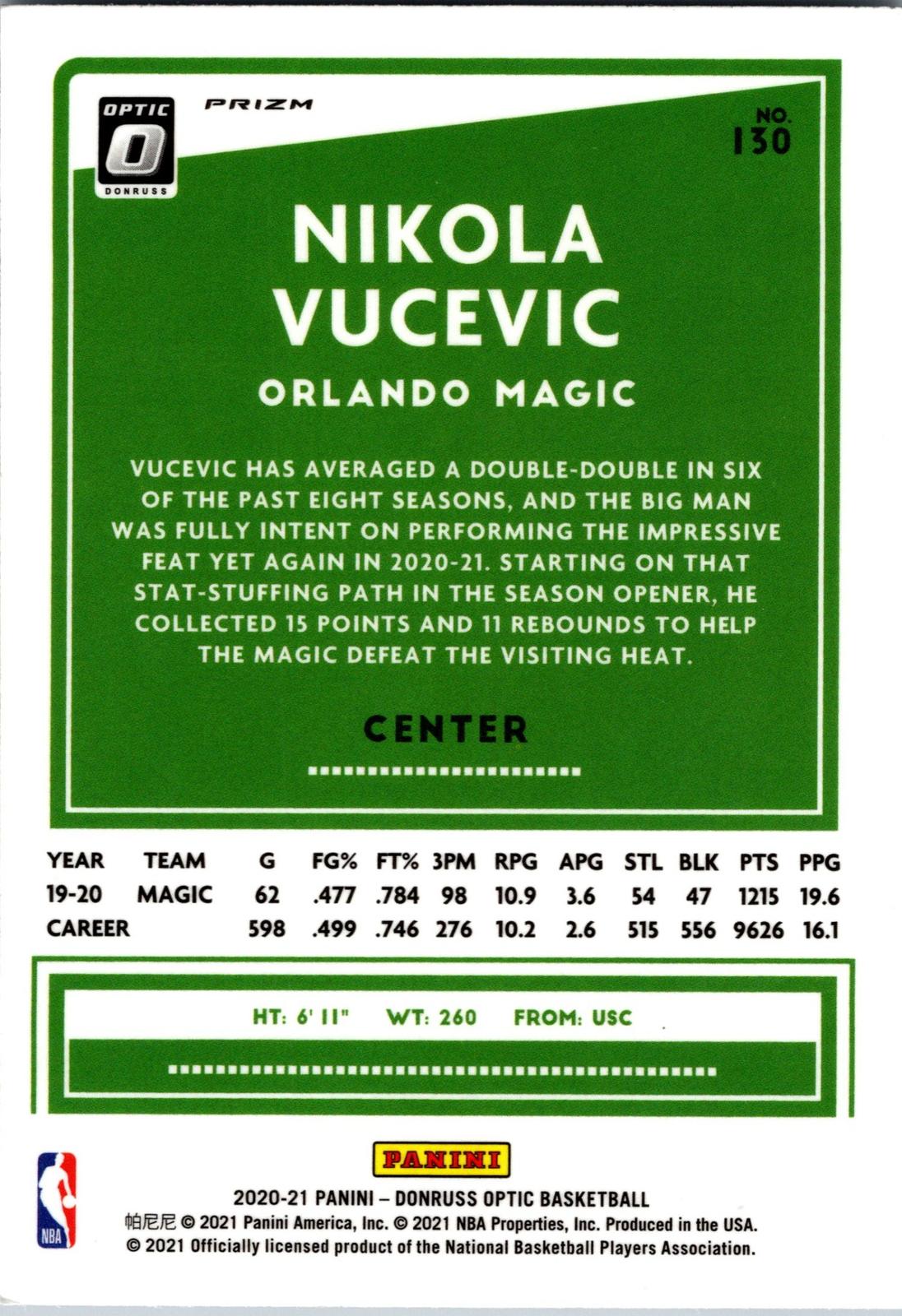 2020-21 Donruss Optic #130 Nikola Vucevic Silver Pulsar