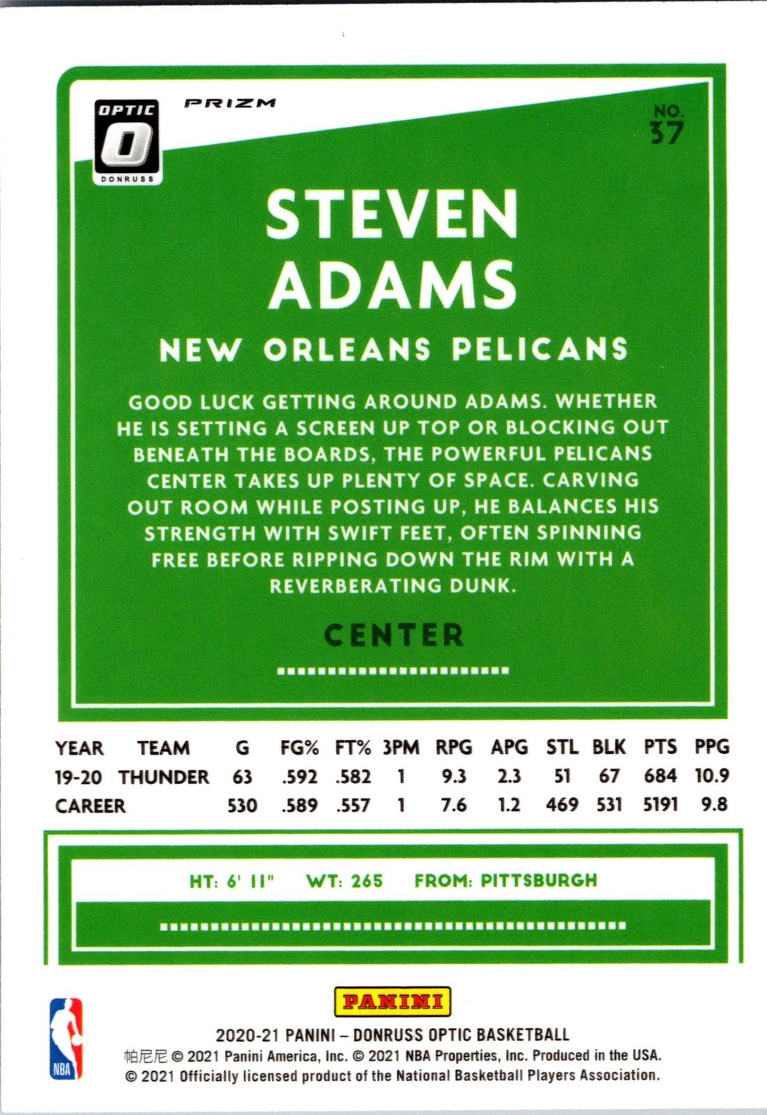 2020-21 Donruss Optic #37 Steven Adams Silver Pulsar
