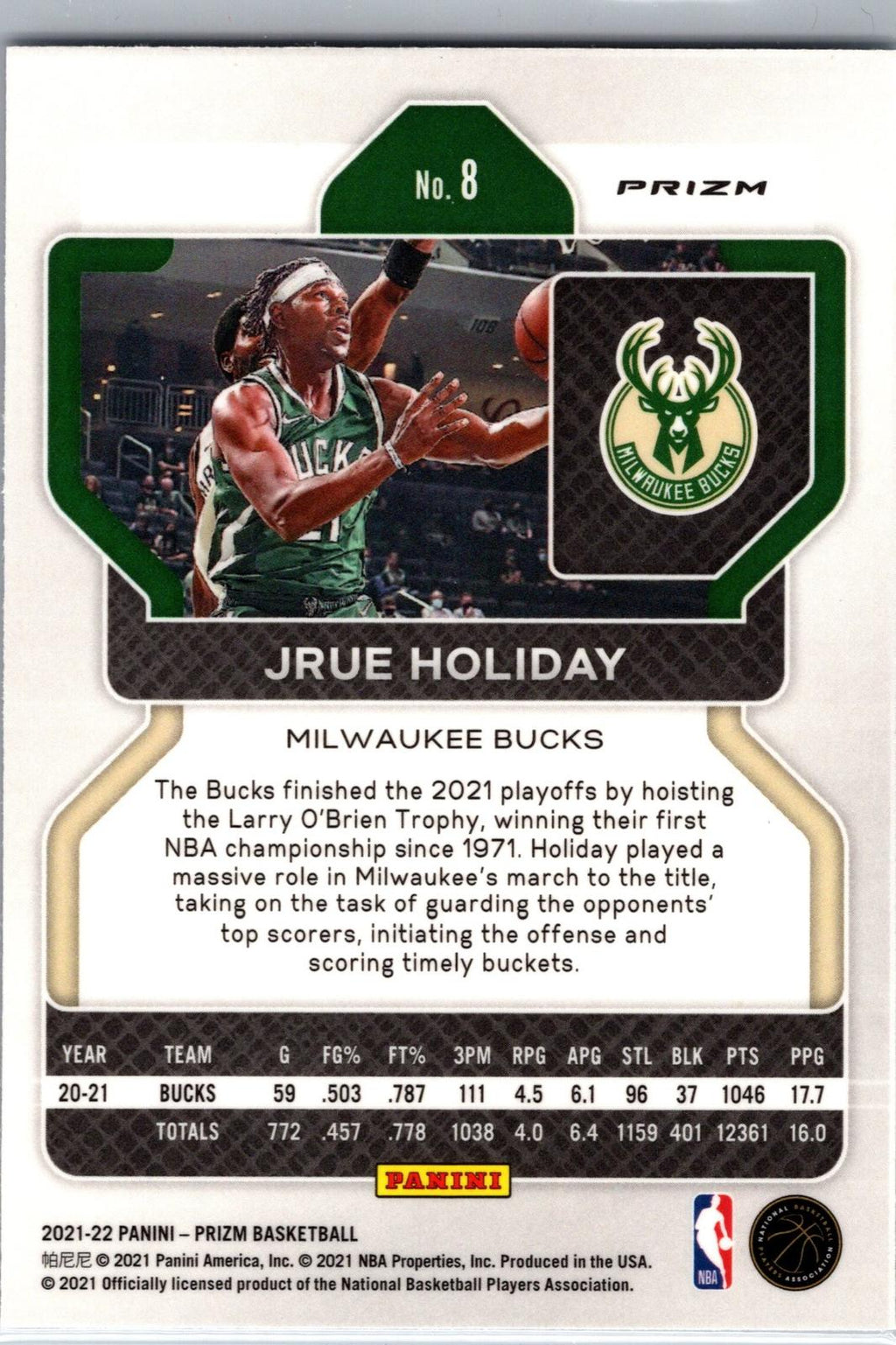 #8 Jrue Holiday Panini Prizm Disco 2021-22