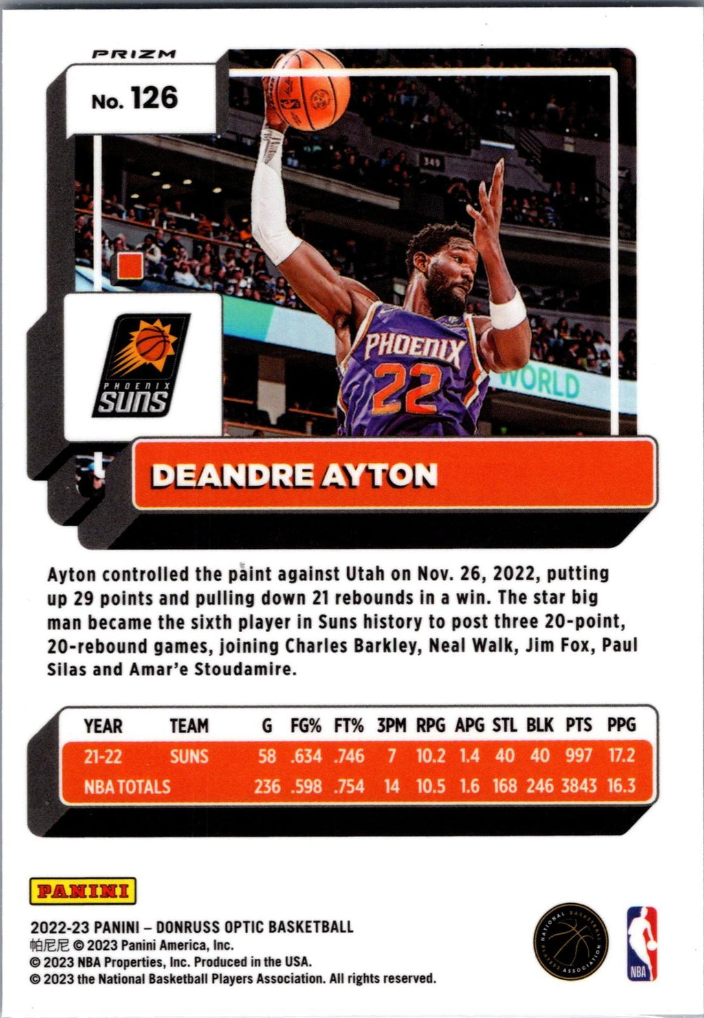 2022-23 Donruss Optic #126 Deandre Ayton Holo