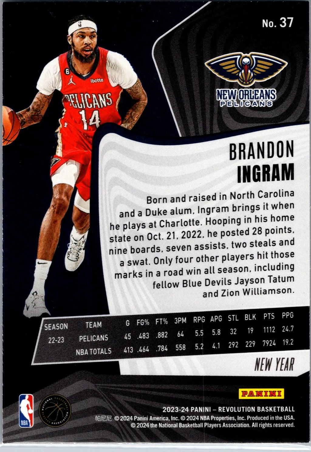 2023-24 Panini Revolution Brandon Ingram Red Color Match Cracked Ice #37