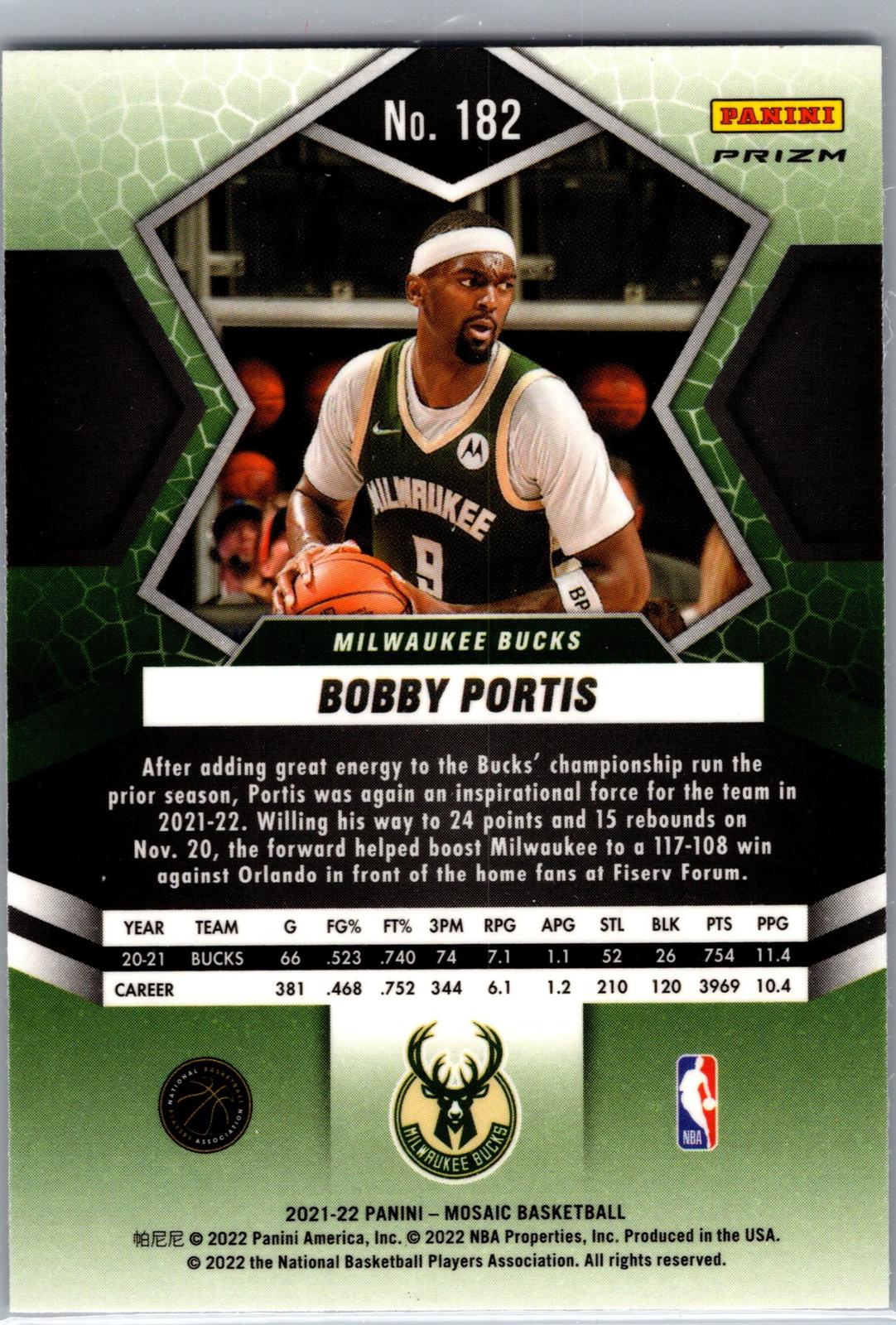Bobby Portis 2021-22 Panini Mosaic #182 Disco Prizm Bucks