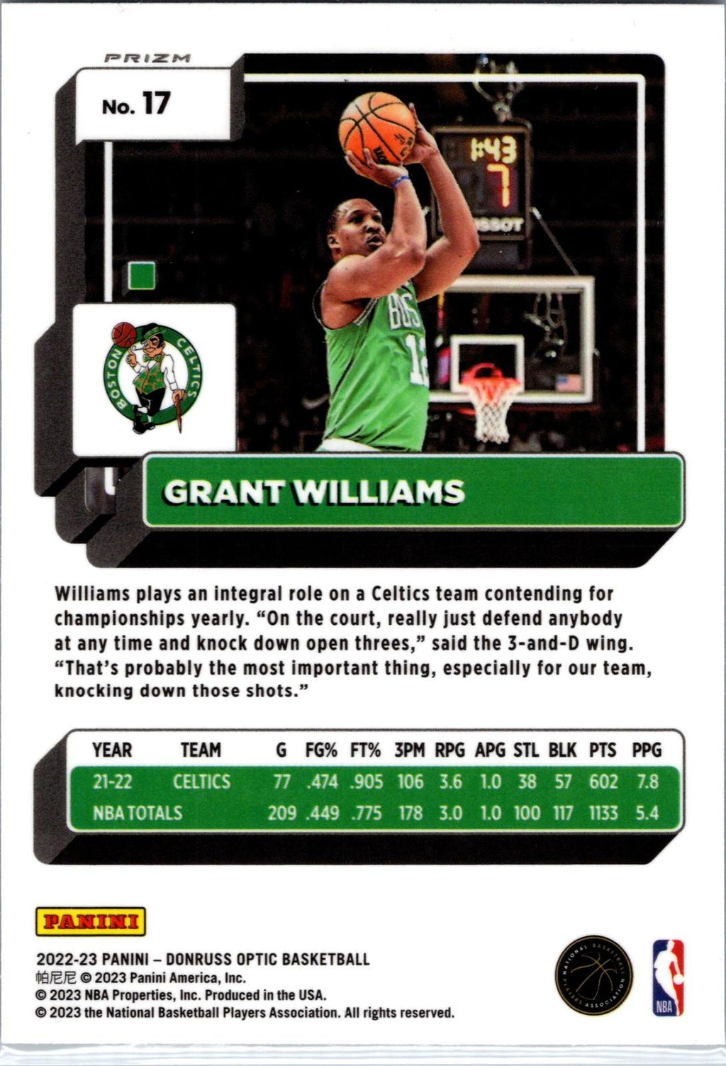 2022-23 Donruss Optic #17 Grant Williams Holo