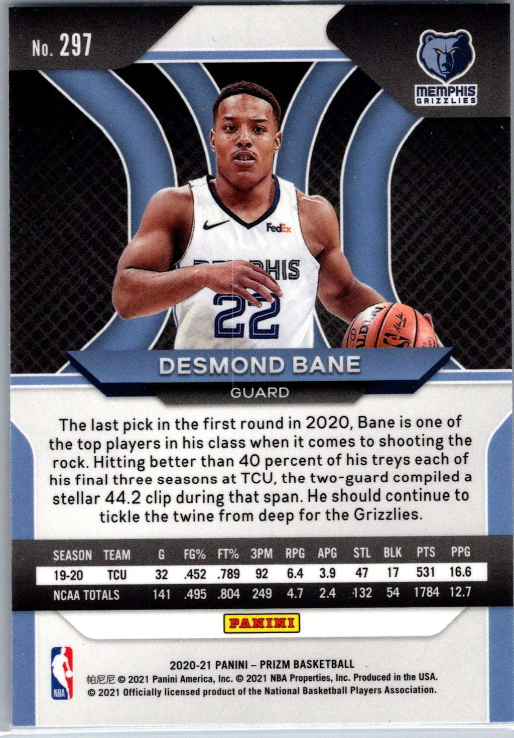 2020-21 Panini Prizm #297 Desmond Bane Silver Prizm