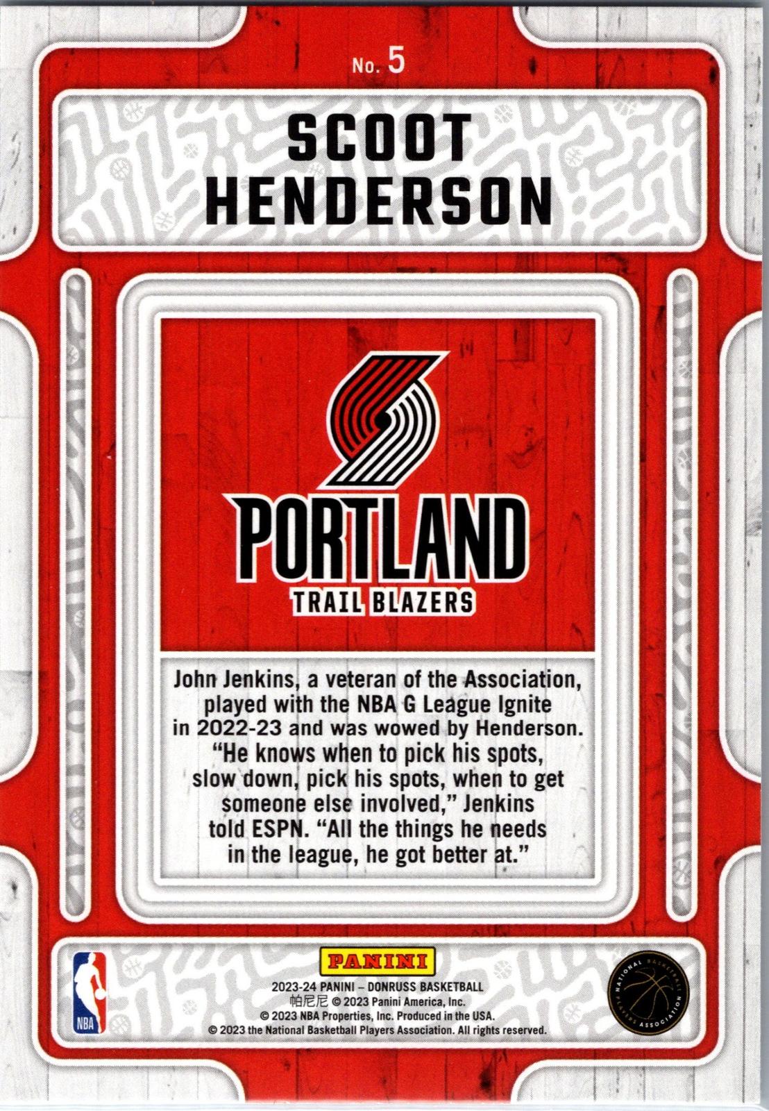 2023-24 Donruss #5 Scoot Henderson Hardwood Masters