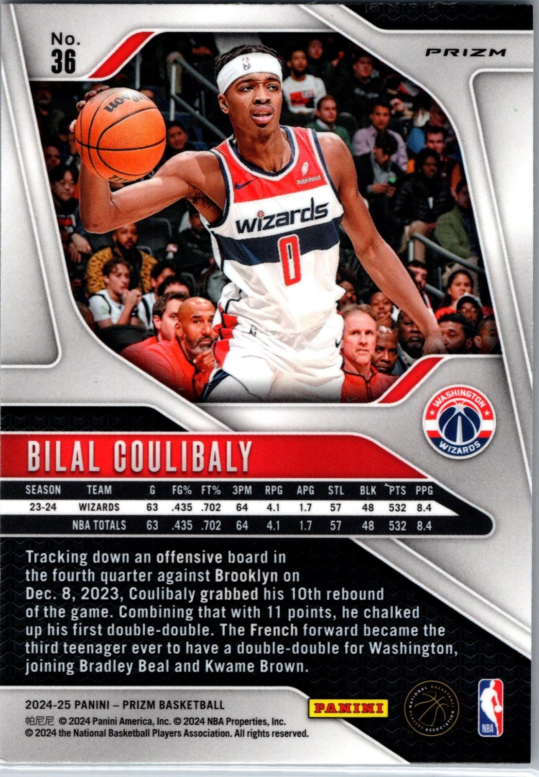 2024-25 Panini Prizm #36 Bilal Coulibaly Prizm Green