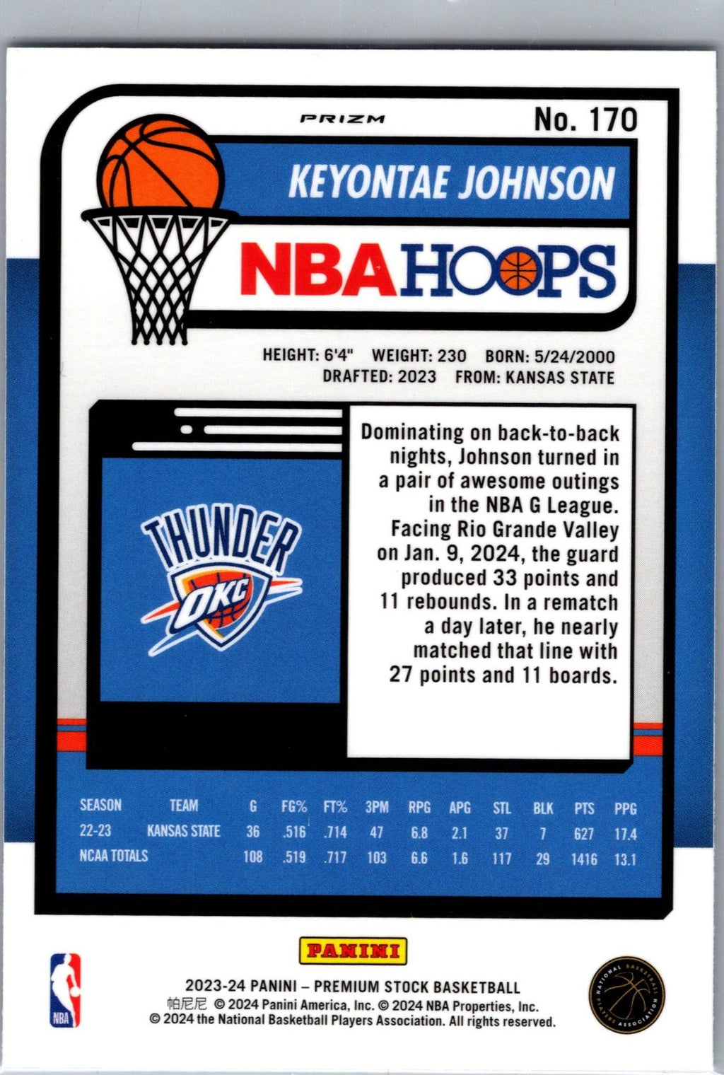 2023-24 Hoops Premium Stock #170 Keyontae Johnson Silver Prizm