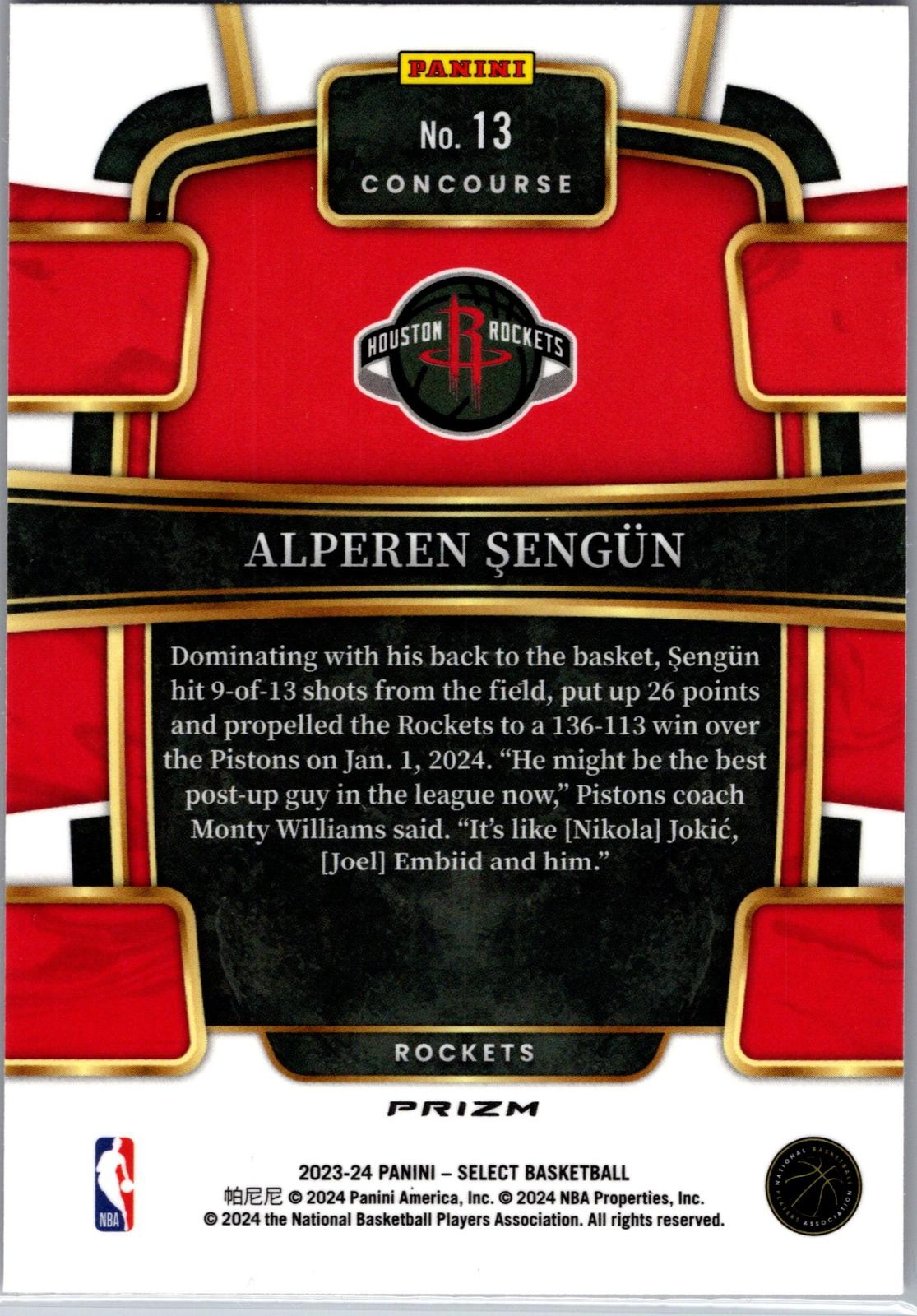 2023-24 Panini Select #13 Alperen Sengun Red Cracked Ice Prizm
