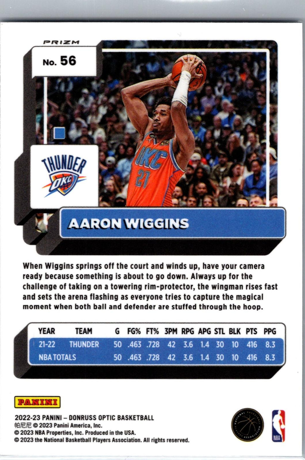 2022-23 Donruss Optic #56 Aaron Wiggins Holo