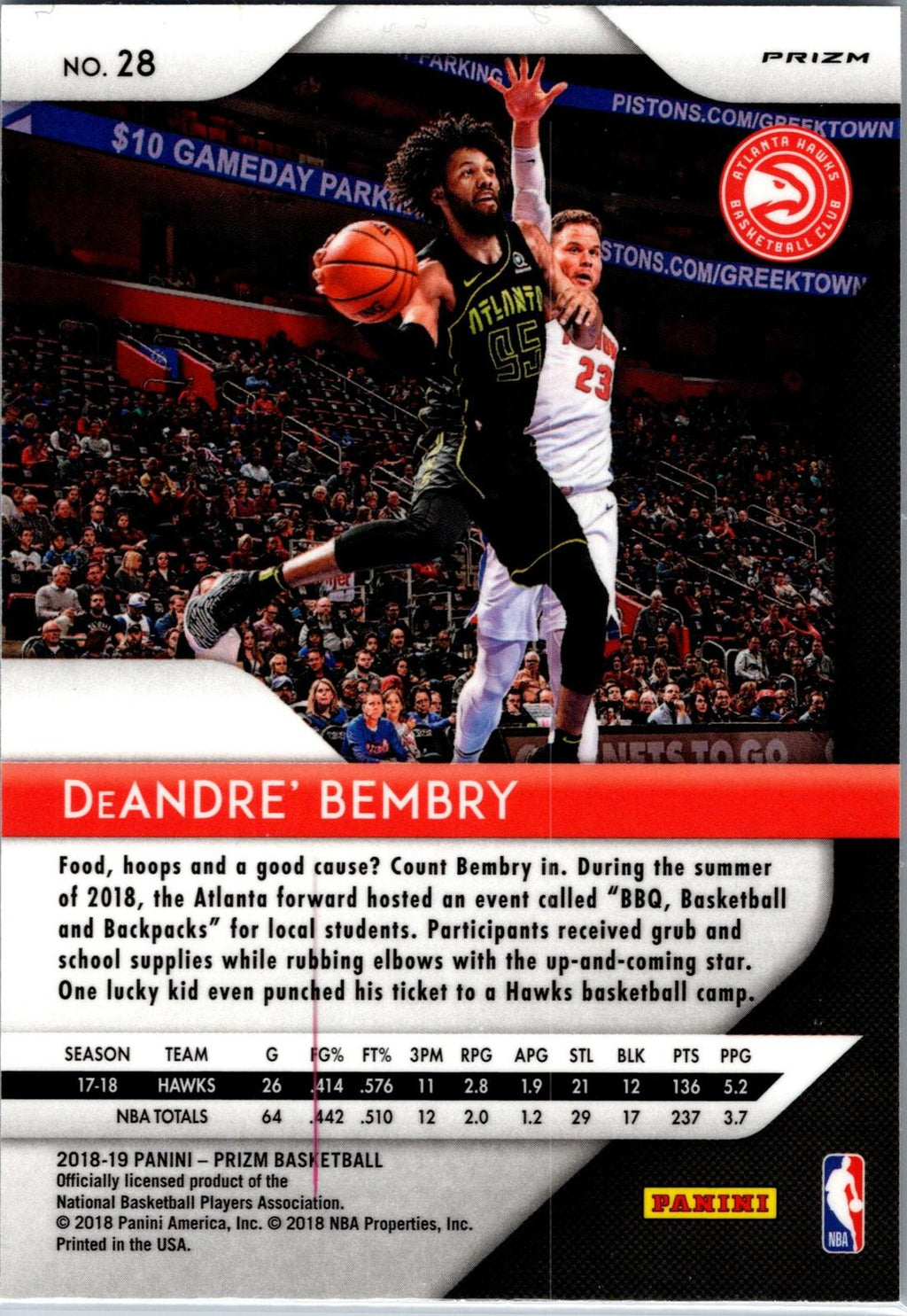 2018-19 Panini Prizm #28 DeAndre' Bembry Prizm Silver