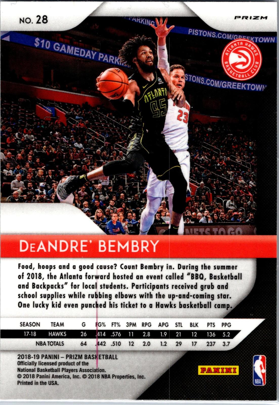 2018-19 Panini Prizm #28 DeAndre' Bembry Prizm Silver